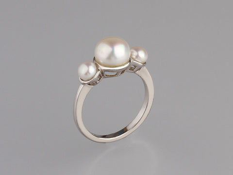 Sterling Silver Ring with 4.5-8.5mm Button Shape Freshwater Pearl