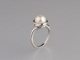 Sterling Silver Ring with 9-9.5mm Button Shape Freshwater Pearl