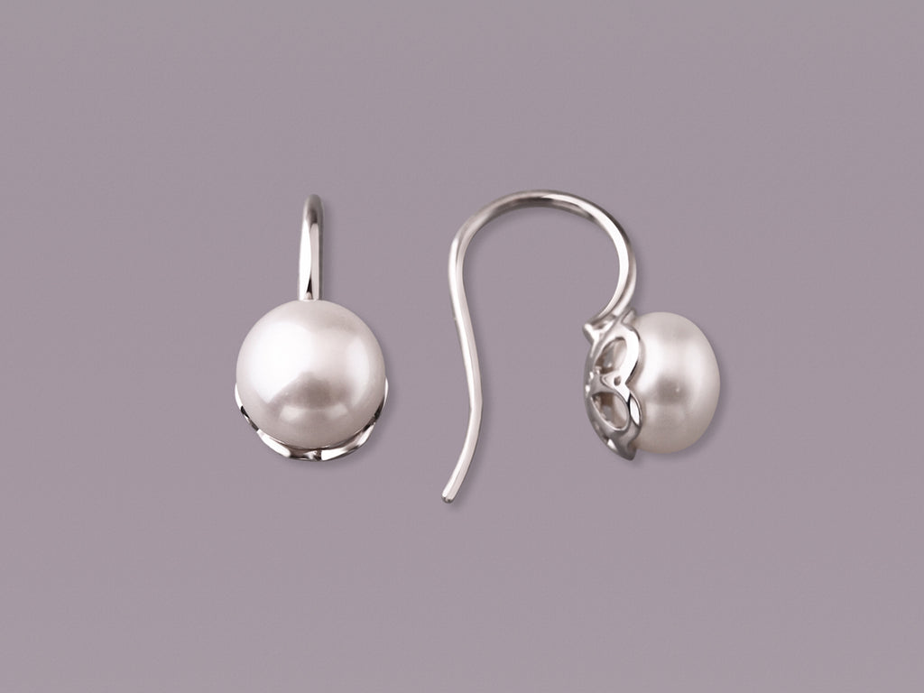 Sterling Silver Earrings with Button Shape Freshwater Pearl