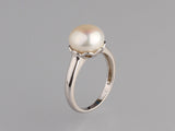 Sterling Silver Ring with 10-10.5mm Button Shape Freshwater Pearl