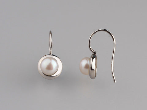 Sterling Silver Earrings with 6.5-7mm Button Shape Freshwater Pearl