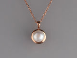 Rose Gold Plated Silver Pendant with 9.5-10mm Button Shape Freshwater Pearl