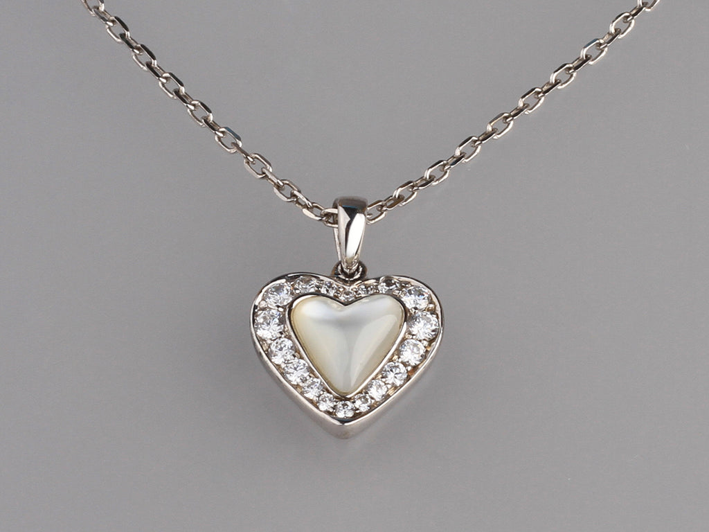 Sterling Silver Pendant with 7.5*8mm Mother of pearl and Cubic Zirconia