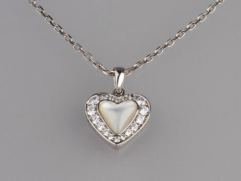 Sterling Silver Pendant with 7.5*8mm Mother of pearl and Cubic Zirconia
