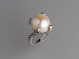 White and Black Plated Silver Ring with 13.5-14mm Button Shape Freshwater Pearl