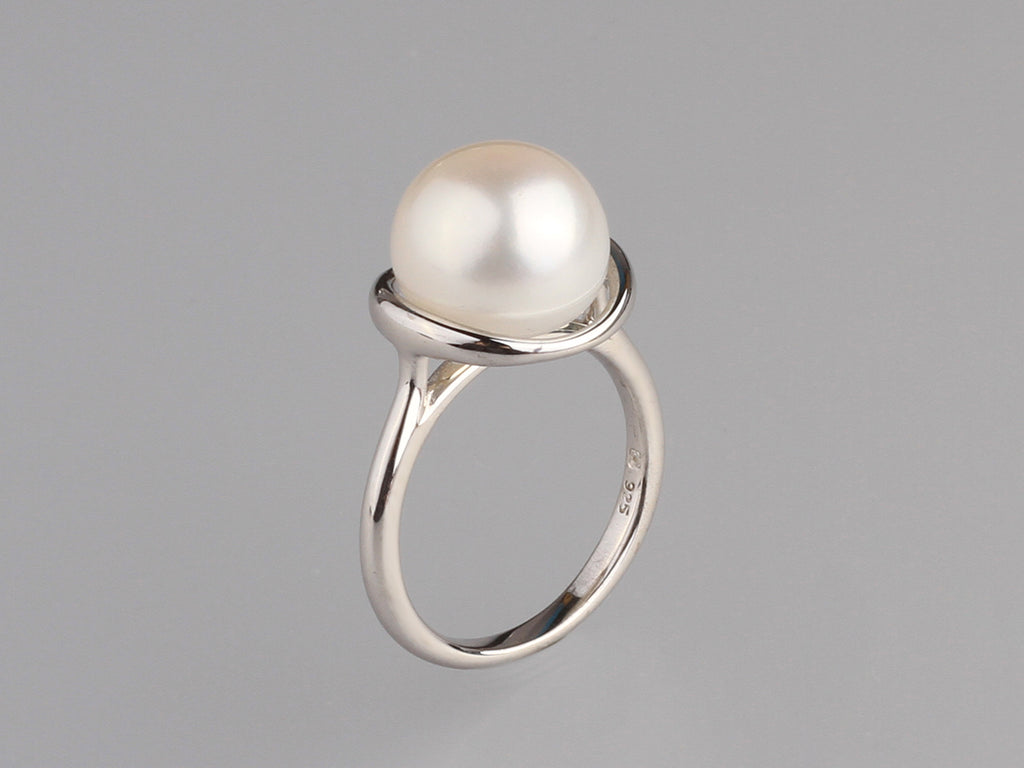 Sterling Silver Ring with 11.5-12mm Button Shape Freshwater Pearl