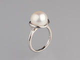 Sterling Silver Ring with 11.5-12mm Button Shape Freshwater Pearl