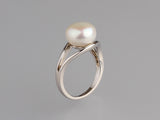 Sterling Silver Ring with 10-10.5mm Button Shape Freshwater Pearl