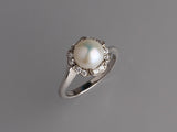 Sterling Silver Ring with 8-8.5mm Button Shape Freshwater Pearl and Cubic Zirconia