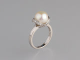 Sterling Silver Ring with 10-10.5mm Button Shape Freshwater Pearl and Cubic Zirconia
