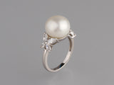 Sterling Silver Ring with 11.5-12mm Button Shape Freshwater Pearl and Cubic Zirconia