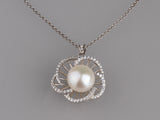 Sterling Silver Pendant with 11.5-12mm Button Shape Freshwater Pearl and Cubic Zirconia
