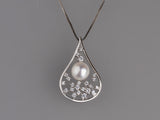 Sterling Silver Pendant with Button Shape Freshwater Pearl and Cubic Zirconia