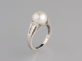 Sterling Silver Ring with 9.5-10mm Button Shape Freshwater Pearl and Cubic Zirconia