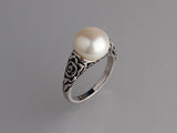 White and Black Plated Silver Ring with 11-11.5mm Button Shape Freshwater Pearl