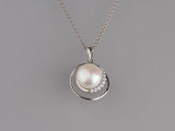 Sterling Silver Pendant with 10.5-11mm Button Shape Freshwater Pearl and Cubic Zirconia