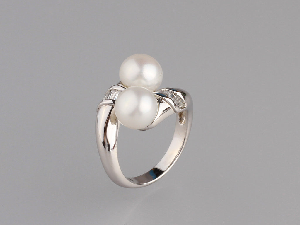 Sterling Silver Ring with 8-8.5mm Button Shape Freshwater Pearl and Cubic Zirconia