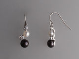 Sterling Silver Earrings with Button Shape Freshwater Pearl and Cubic Zirconia