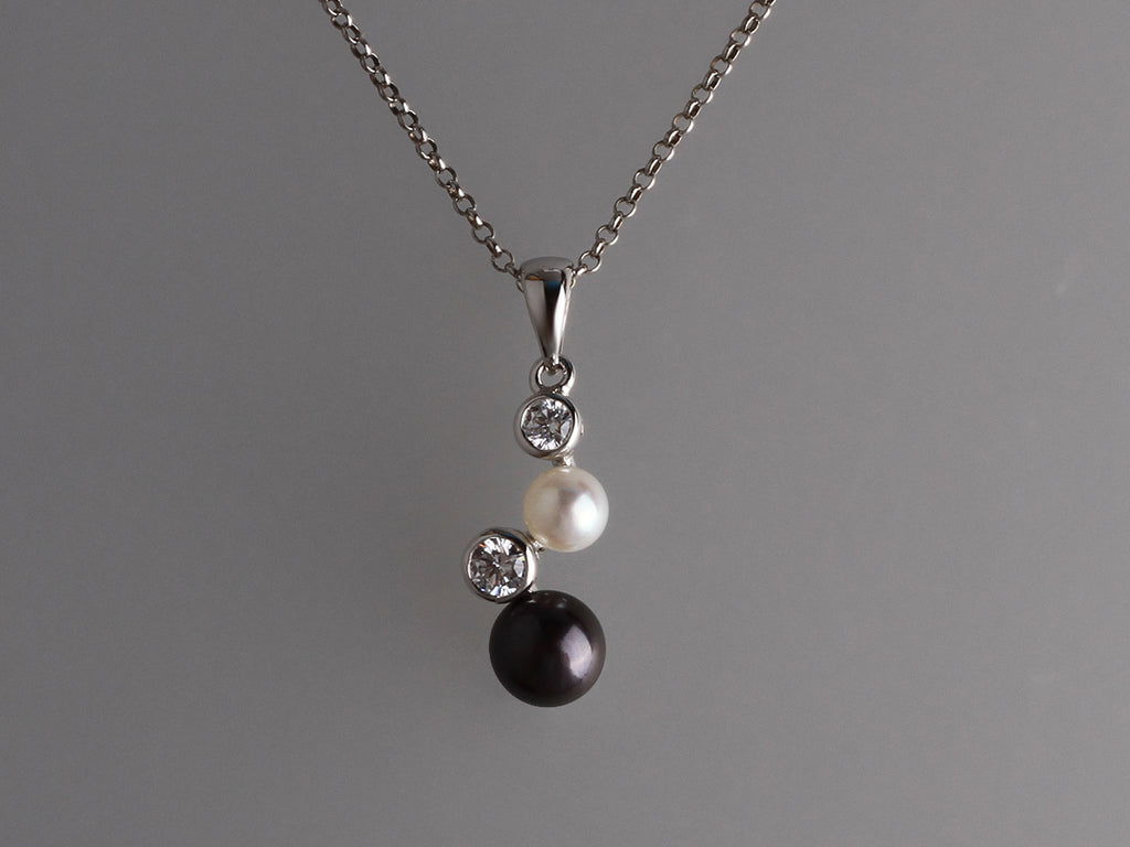 Sterling Silver Pendant with Button Shape Freshwater Pearl and Cubic Zirconia
