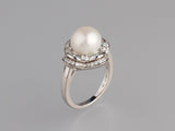 Sterling Silver Ring with 9.5-10mm Button Shape Freshwater Pearl and Cubic Zirconia