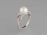 Sterling Silver Ring with 9-9.5mm Button Shape Freshwater Pearl and Cubic Zirconia