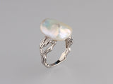 Sterling Silver Ring with 14*16mm Baroque Shape Freshwater Pearl