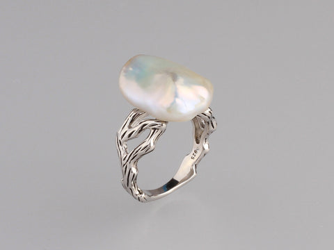 Sterling Silver Ring with 14*16mm Baroque Shape Freshwater Pearl