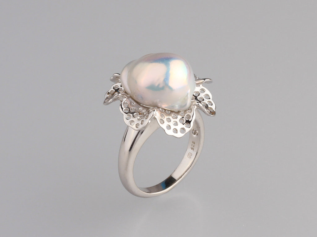 Sterling Silver Ring with 13.5*16.5mm Baroque Shape Freshwater Pearl