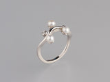 Sterling Silver Ring with 4-4.5mm Button Shape Freshwater Pearl and Cubic Zirconia