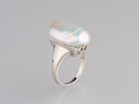 Sterling Silver Ring with 24*15mm Baroque Shape Freshwater Pearl