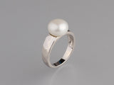 Sterling Silver Ring with 10-10.5mm Button Shape Freshwater Pearl