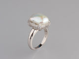 Sterling Silver Ring with 11*15mm Baroque Shape Freshwater Pearl and Cubic Zirconia