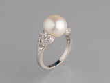 Sterling Silver Ring with 11-11.5mm Button Shape Freshwater Pearl and Cubic ZIrconia