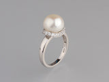 Sterling Silver Ring with 10.5-11mm Button Shape Freshwater Pearl and Cubic Zirconia