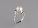 Sterling Silver Ring with 9-9.5mm Button Shape Freshwater Pearl