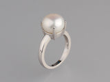 Sterling Silver Ring with 11-11.5mm Button Shape Freshwater Pearl