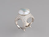 Sterling Silver Ring with 15*16mm Baroque Shape Freshwater Pearl and Cubic Zirconia