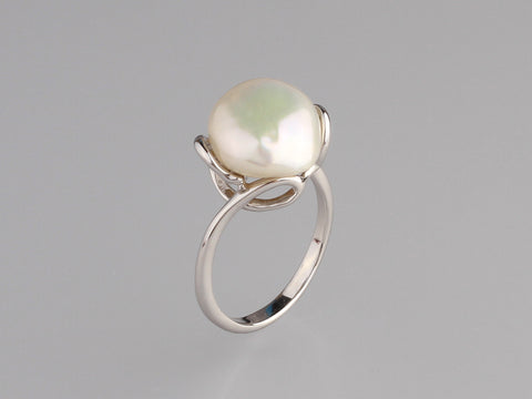 Sterling Silver Ring with 11*13mm Baroque Shape Freshwater Pearl
