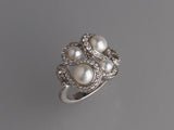 Sterling Silver Ring with Button Shape Freshwater Pearl and Cubic Zirconia