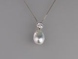 Sterling Silver Pendant with 12-12.5mm Baroque Shape Freshwater Pearl and Cubic Zirconia
