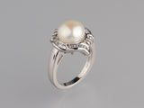 Sterling Silver Ring with 9.5-10mm Button Shape Freshwater Pearl and Cubic Zirconia