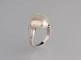 Sterling Silver Ring with 14.5-15mm Baroque Shape Freshwater Pearl and Cubic Zirconia