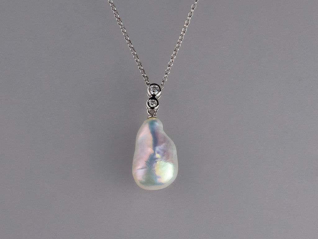 Sterling Silver Pendant with 11-12mm Baroque Shape Freshwater Pearl and Cubic Zirconia