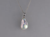 Sterling Silver Pendant with 11-12mm Baroque Shape Freshwater Pearl and Cubic Zirconia