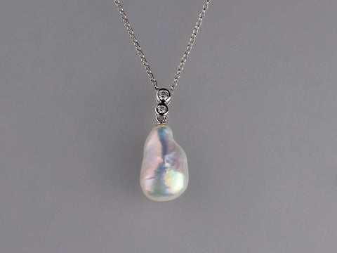 Sterling Silver Pendant with 11-12mm Baroque Shape Freshwater Pearl and Cubic Zirconia