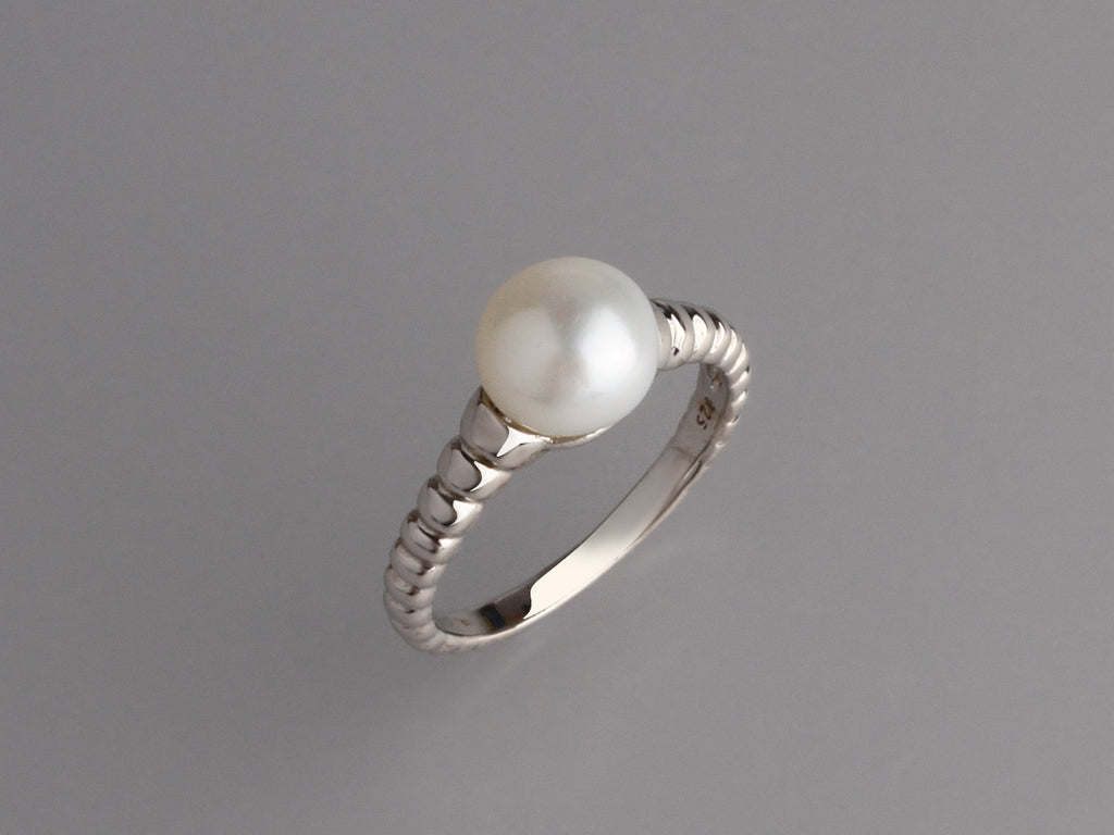 Sterling Silver Ring with 8-8.5mm Button Shape Freshwater Pearl