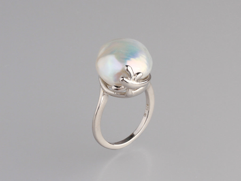 Sterling Silver Ring with 14-14.5mm Baroque Shape Freshwater Pearl