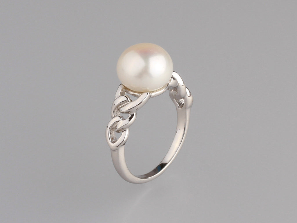 Sterling Silver Ring with 10.5-11mm  Button Shape Freshwater Pearl