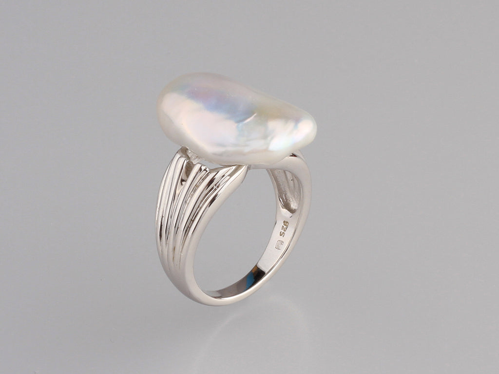 Sterling Silver Ring with 14-15mm Baroque Shape Freshwater Pearl