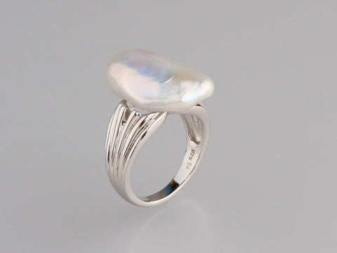 Sterling Silver Ring with 14-15mm Baroque Shape Freshwater Pearl